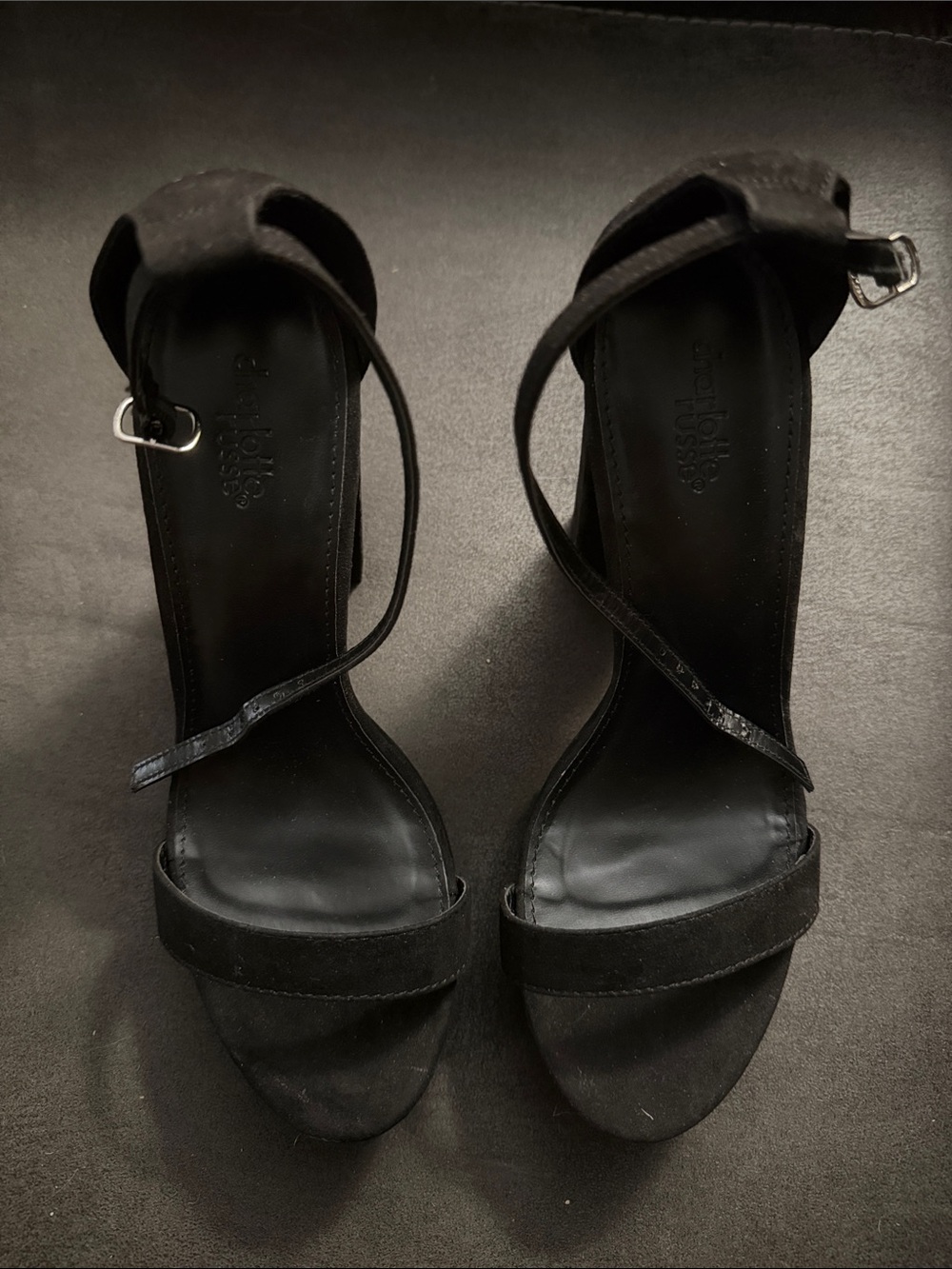 Charlotte Russe Black Suede Ankle-Strap Heels